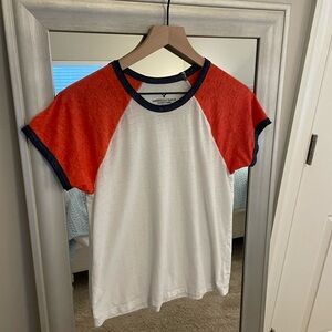 American Eagle Women's Red White Blue Color Blocked Short Sleeve Soft T Shirt M